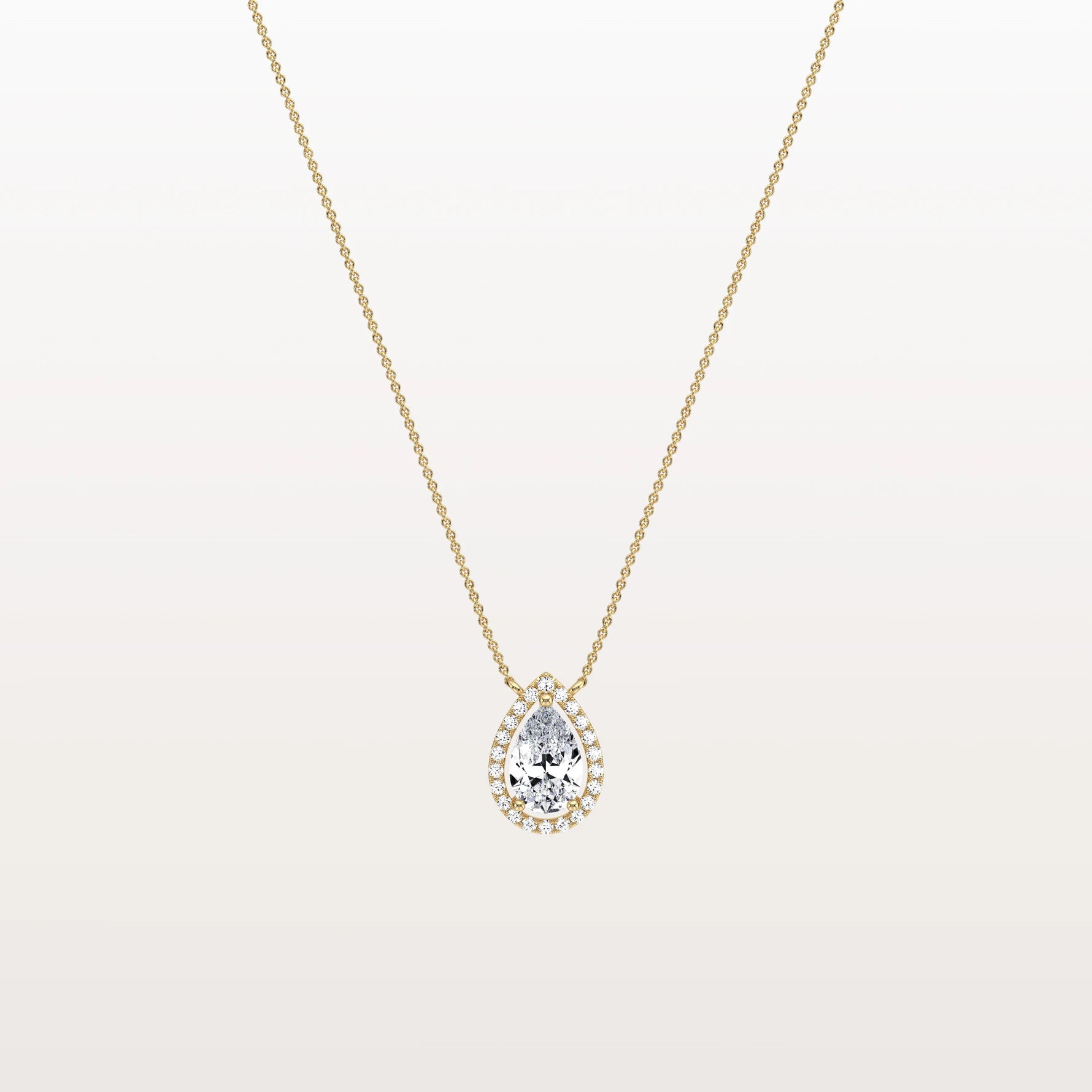 0.5CT Lab Grown Diamond Teardrop Halo Necklace In 14K Solid Gold/Platinum - Necklaces