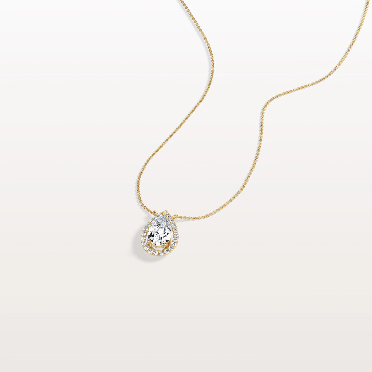 0.5CT Lab Grown Diamond Teardrop Halo Necklace In 14K Solid Gold/Platinum - Necklaces