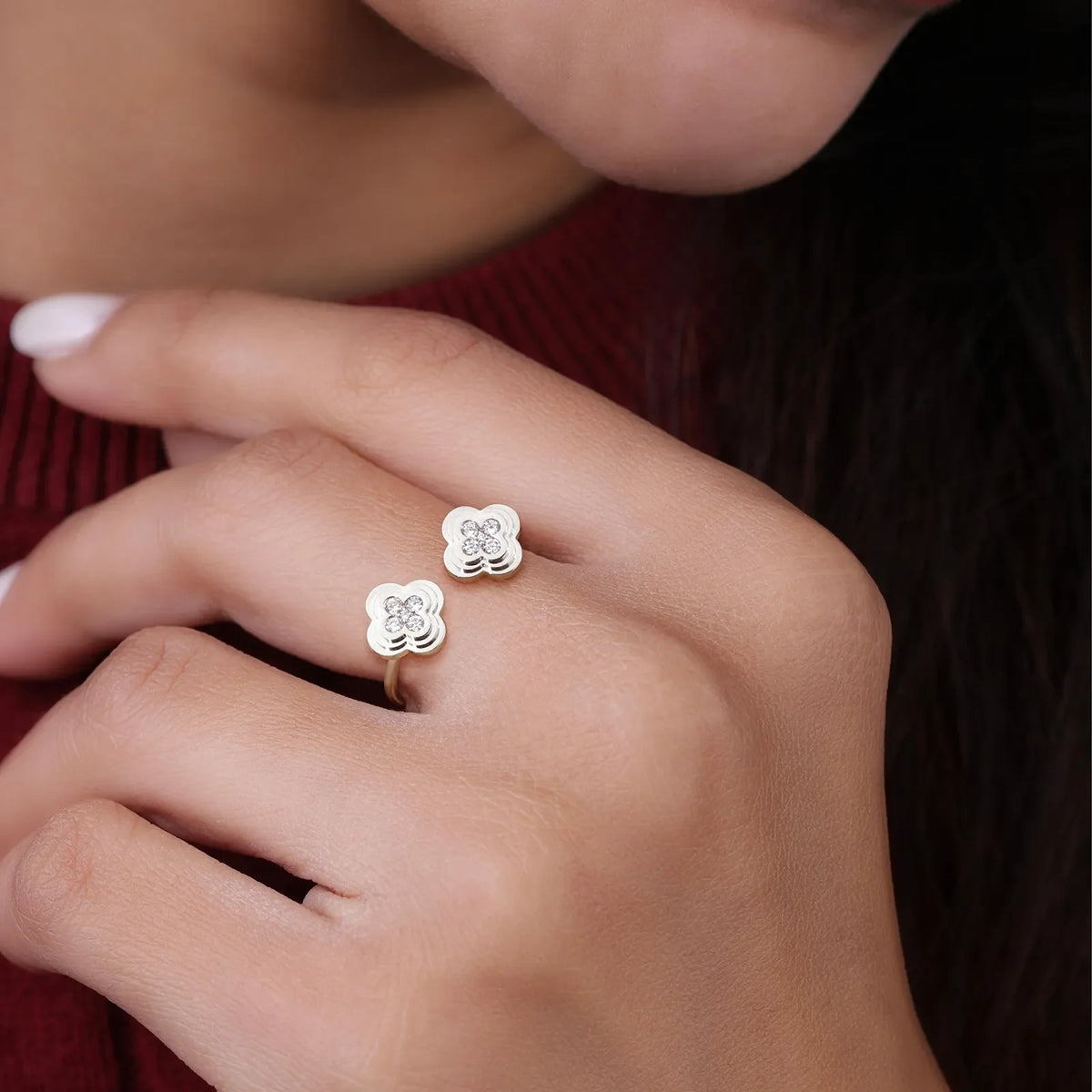 Lab Grown Diamond Clover Ring In 14K Gold/Platinum - Rings