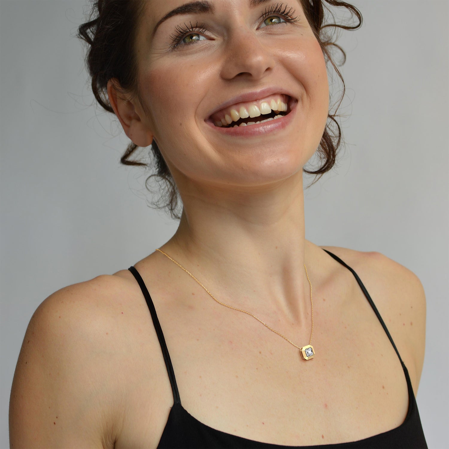 Lab Grown Asscher Cut Necklace In 14K Solid Gold/Platinum - Necklaces