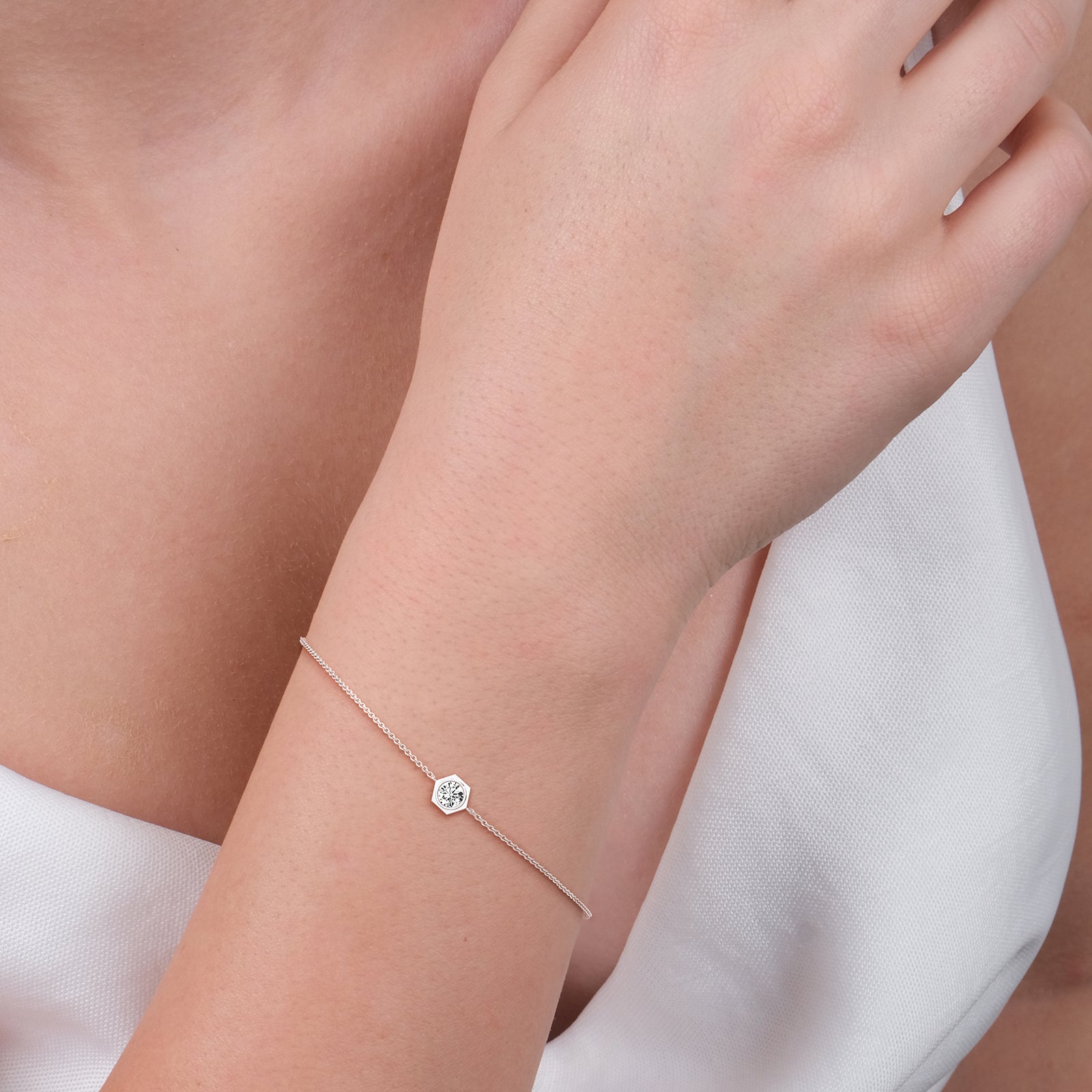 0.3CT Hexagon Lab Grown Diamond Chain Bracelet in 14K Solid Gold/Platinum - Bracelets