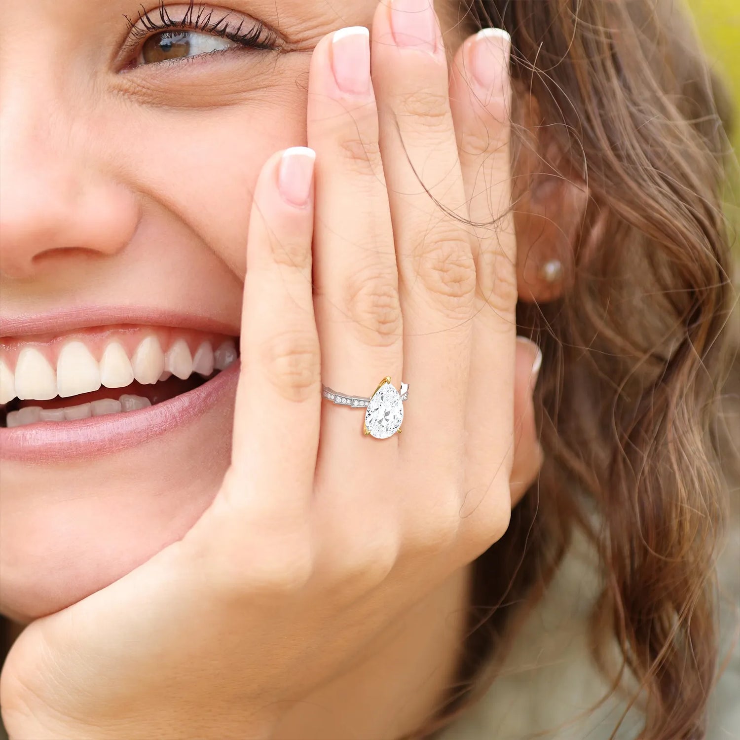 3CT Two - Tone Pave Pear Lab Grown Diamond Ring - Rings