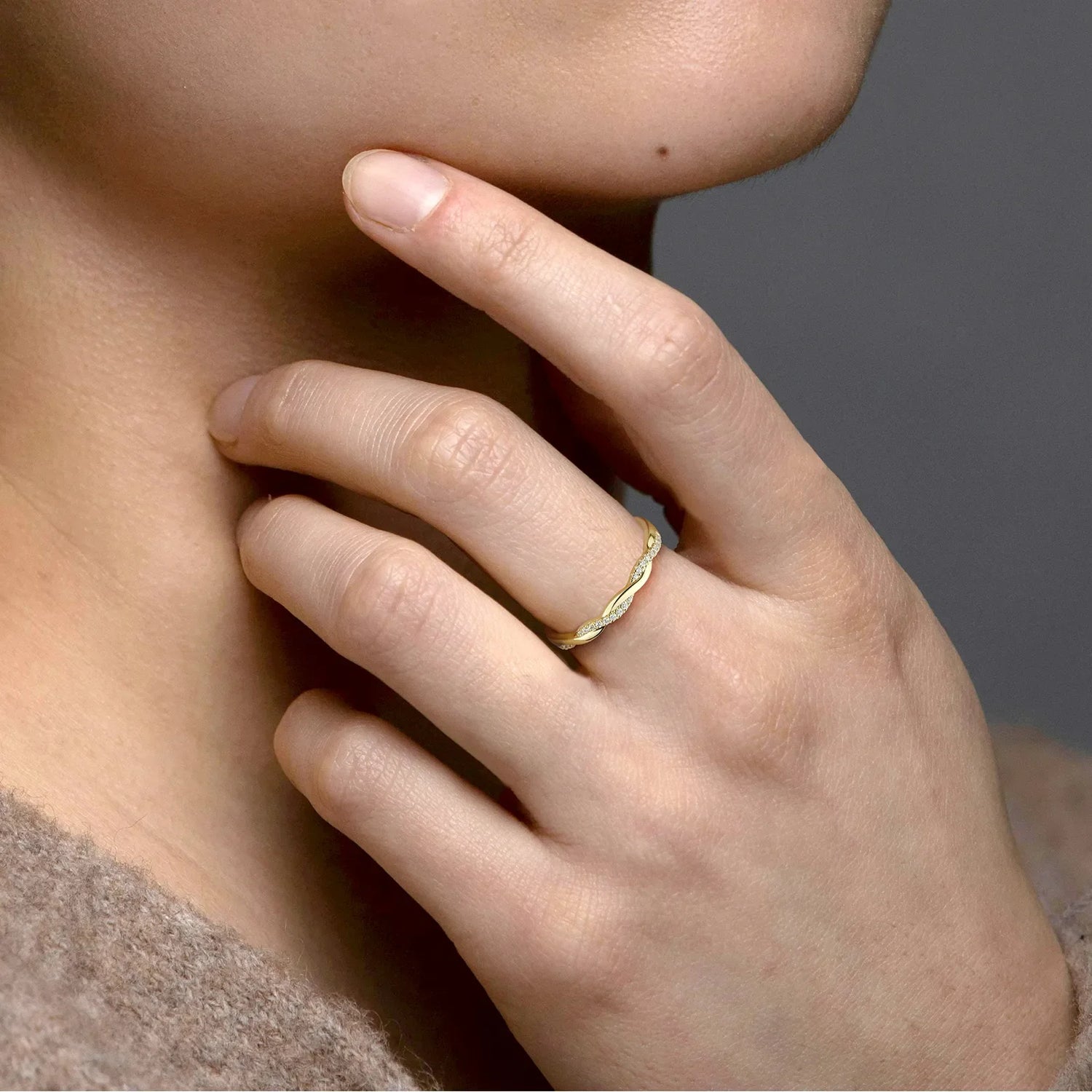 Stackable Pave Twisted Ring - 14K Gold/Platinum Wedding Band - Rings