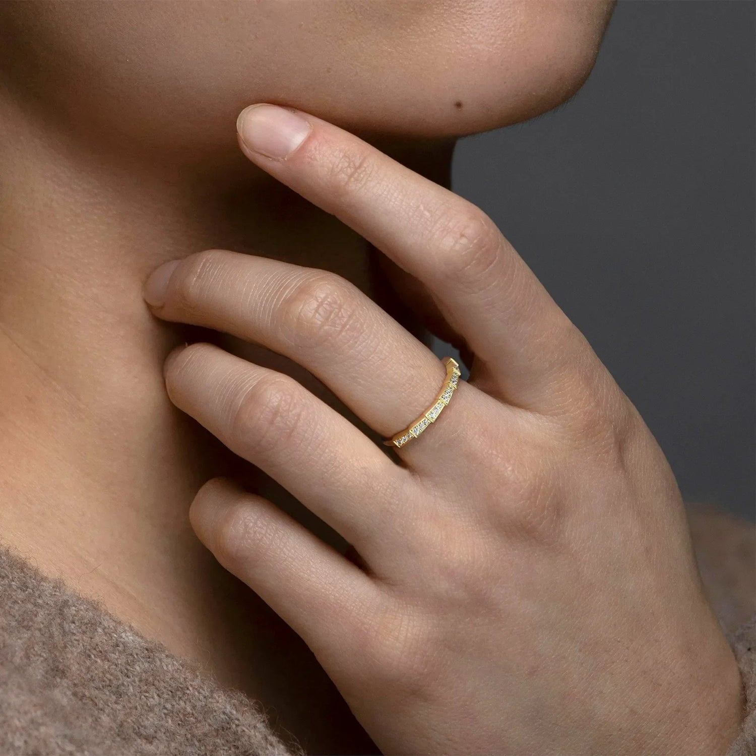 14K Gold/Platinum Stackable Pave Ring with Lab Diamonds - Viper Inspired - Rings