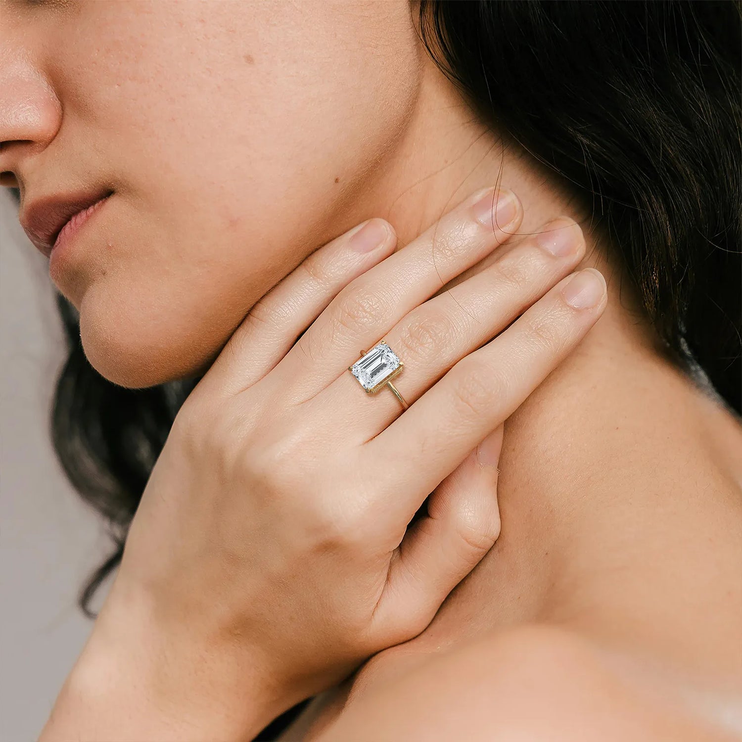 3CT Emerald Cut Lab Grown Diamond Engagement Ring - Rings