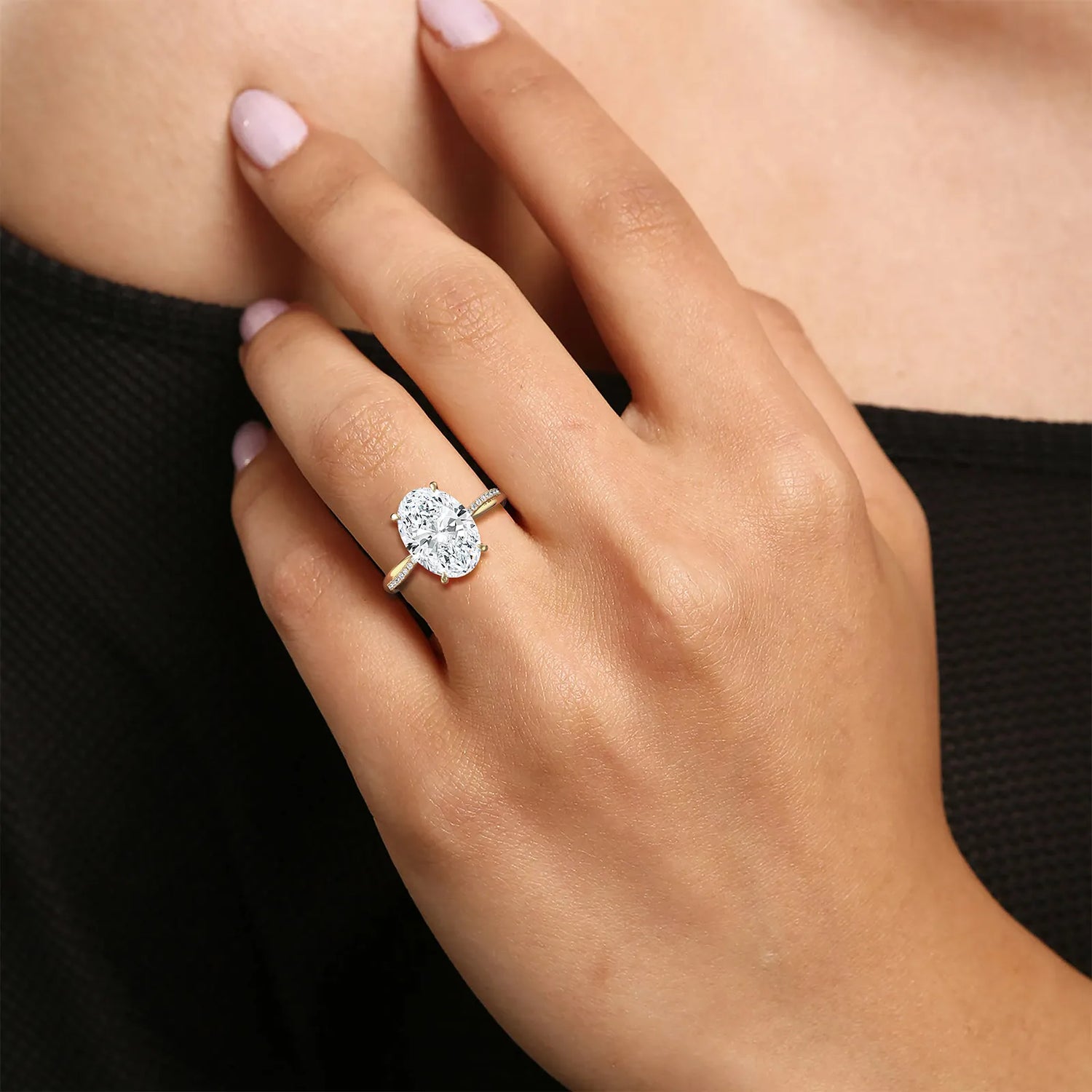 3CT Oval Cut Lab Diamond Twisted Engagement Ring In Solid Gold/Platinum - Rings