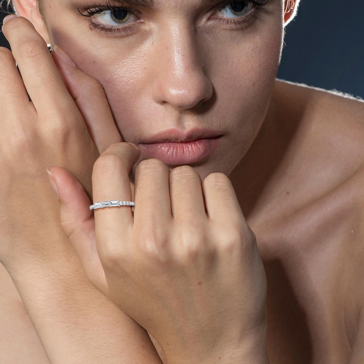 Baguette And Round Lab Diamond Half Eternity Band - Rings