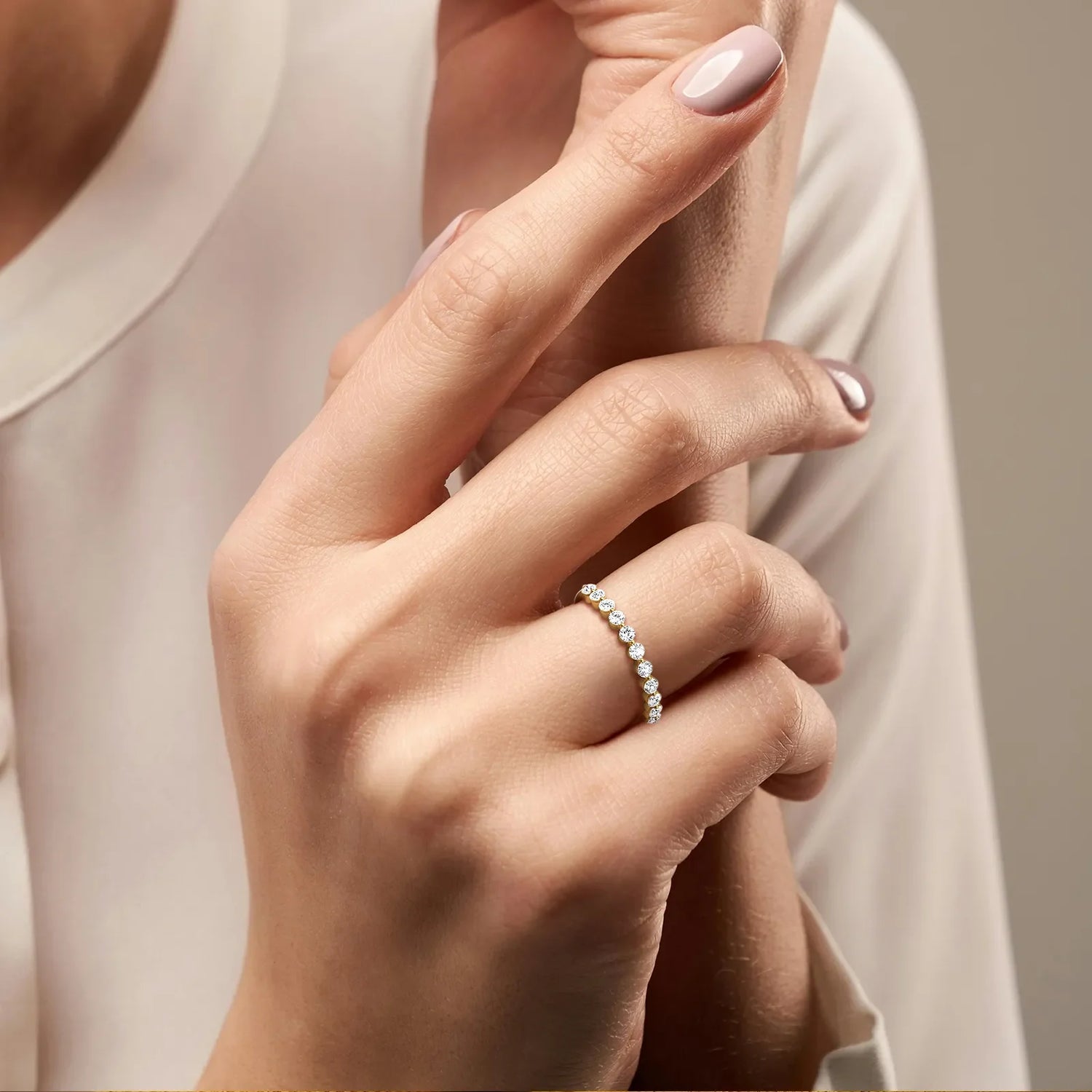 Half Eternity Lab Grown Diamond Ring - Round Cut Stackable Wedding Band - Rings