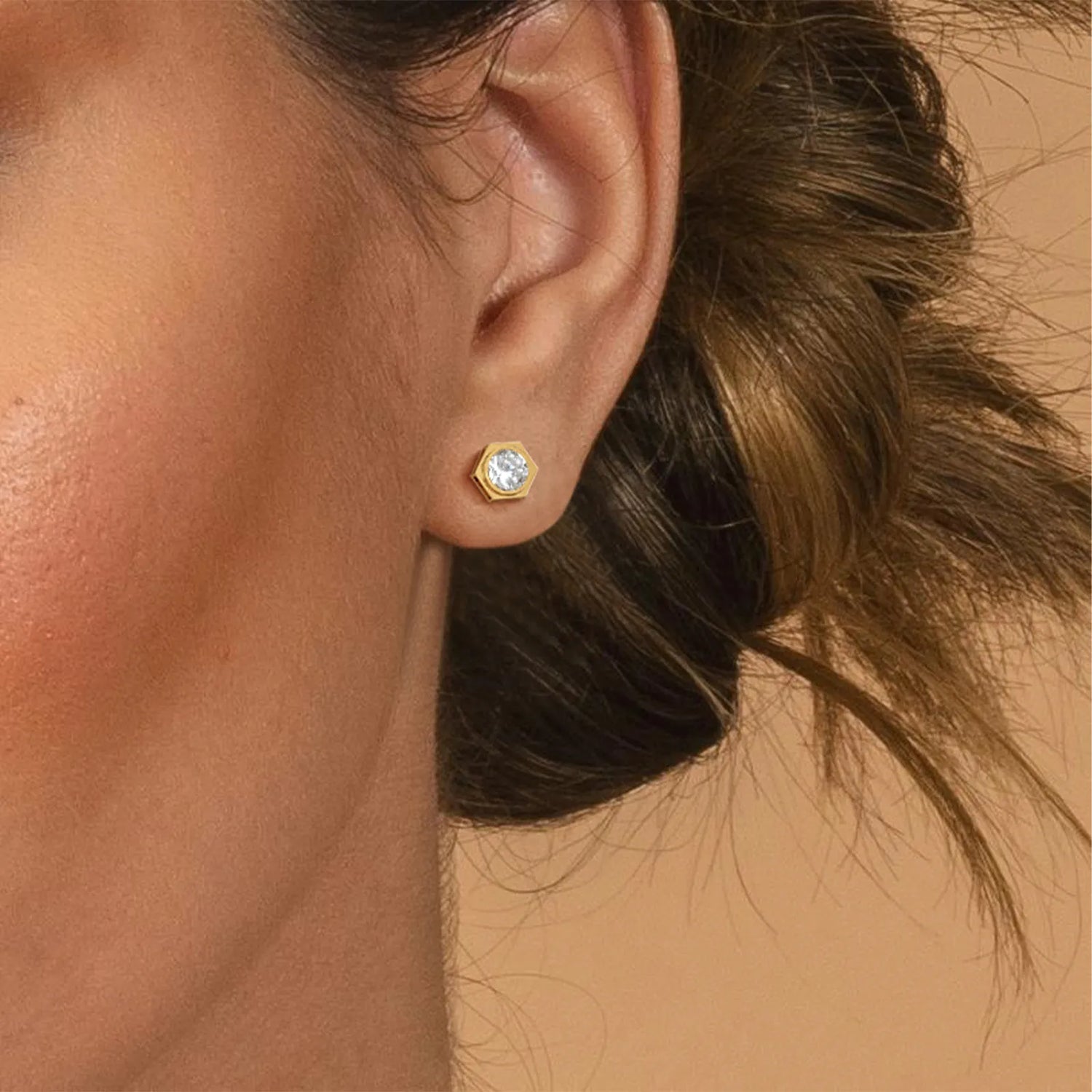 Lab Grown Diamond Hexagon Studs in 14K Solid Gold/Platinum - Earrings