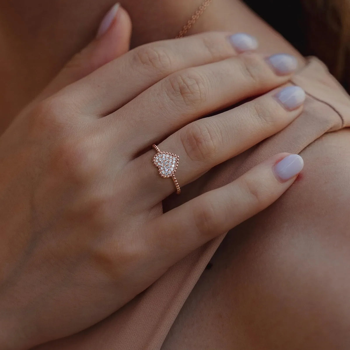 Lab Grown Diamond Beaded Heart Ring in 14K White Gold - Rings