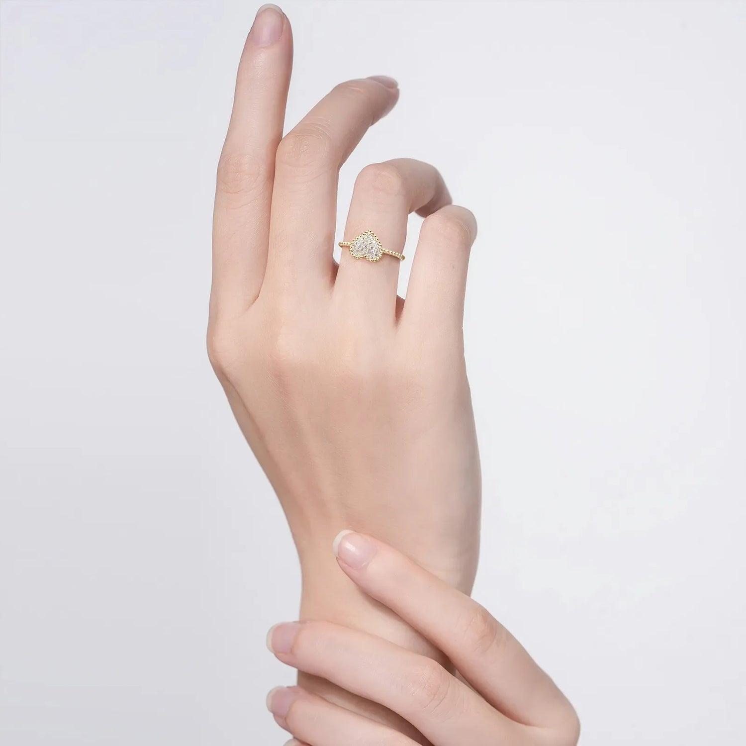 Lab Grown Diamond Beaded Heart Ring in 14K White Gold - Rings