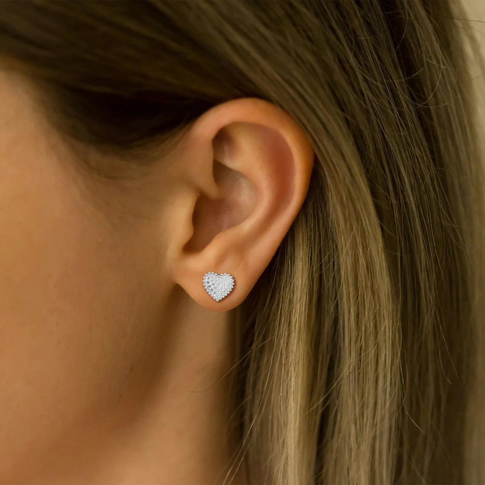Heart - Shaped Lab Created Diamond Studs in 14K Solid Gold - Earrings