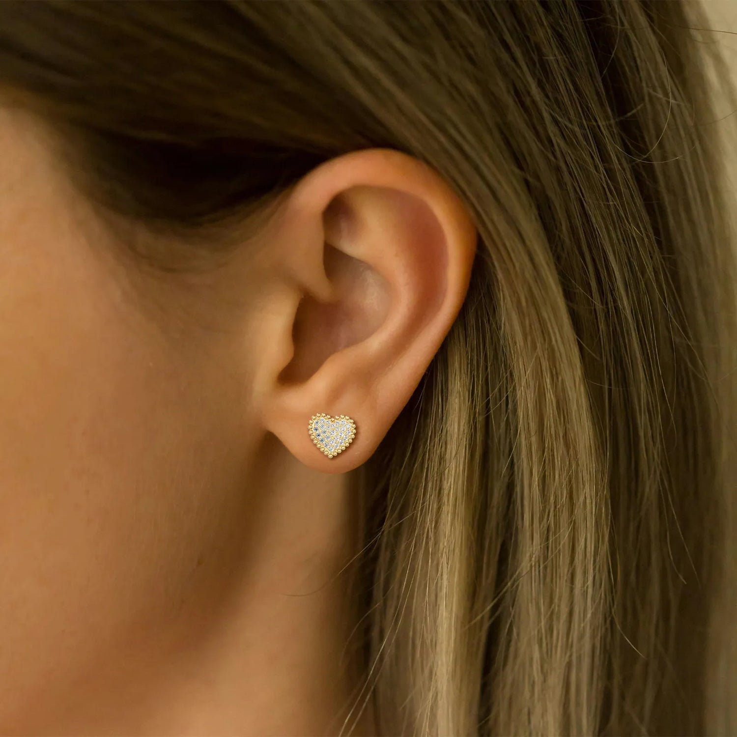 Heart - Shaped Lab Created Diamond Studs in 14K Solid Gold - Earrings