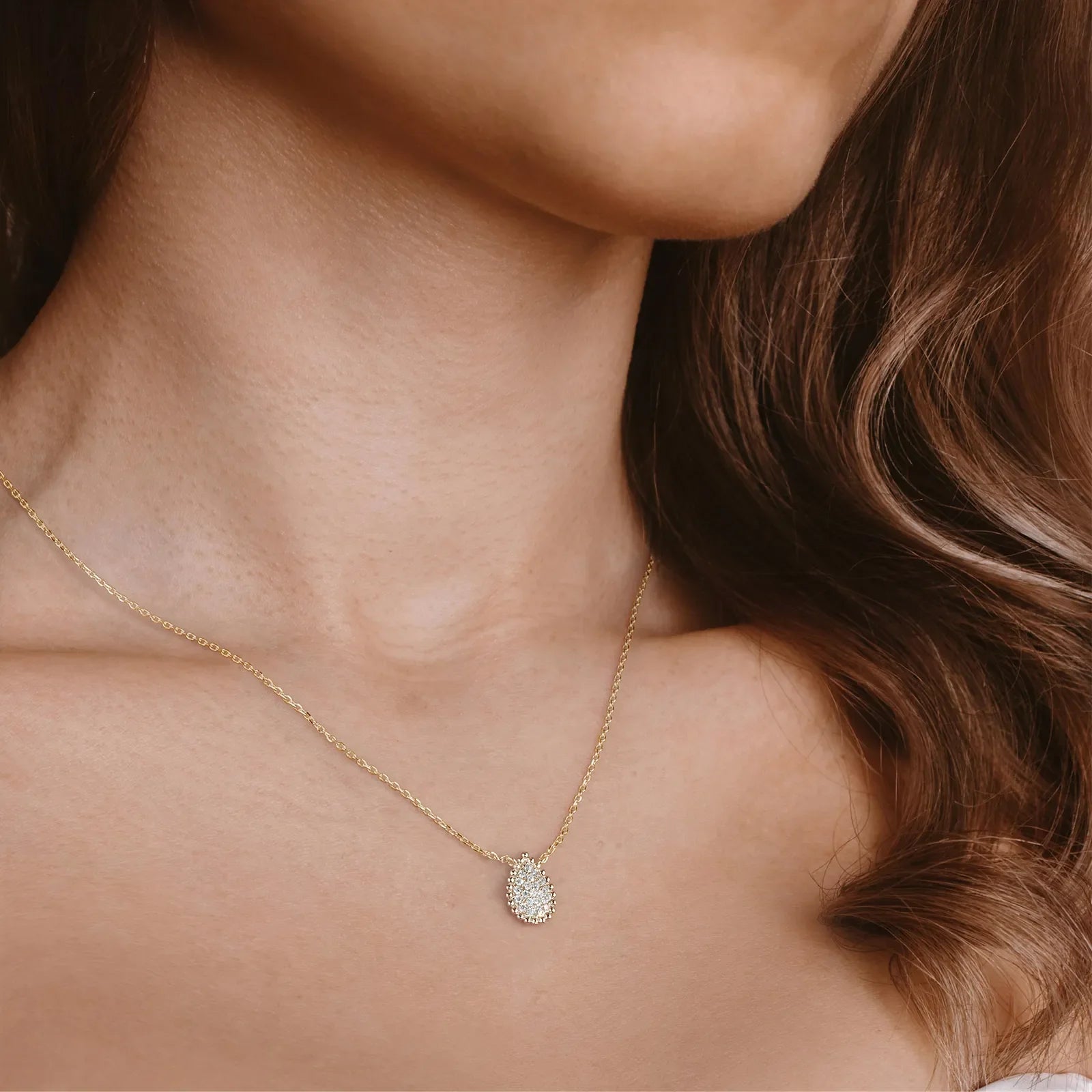 Lab Grown Diamond Teardrop Necklace in 14K Gold/Platinum - Necklaces
