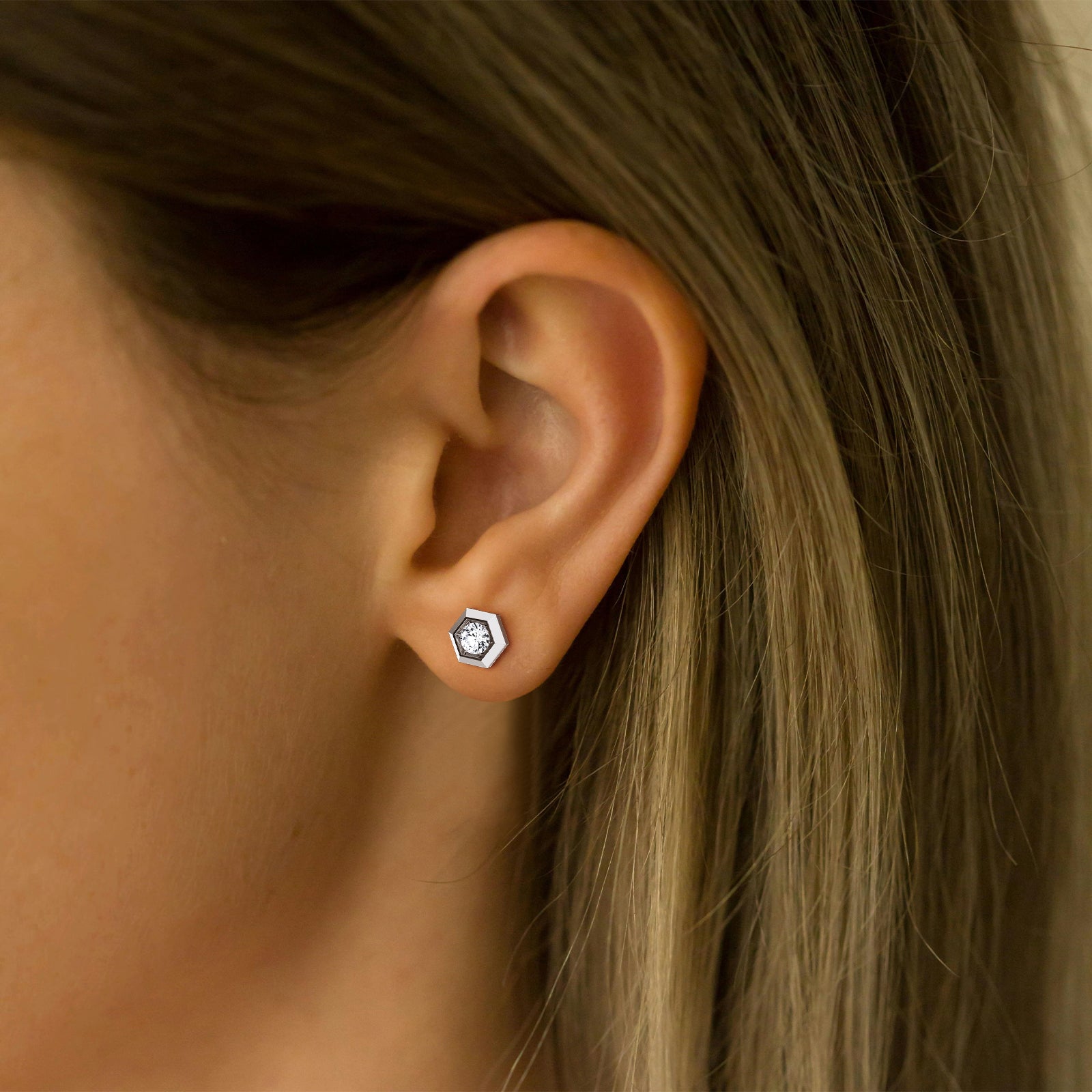 Lab Grown Diamond Hexagon Studs in 14K Solid Gold/Platinum - Earrings