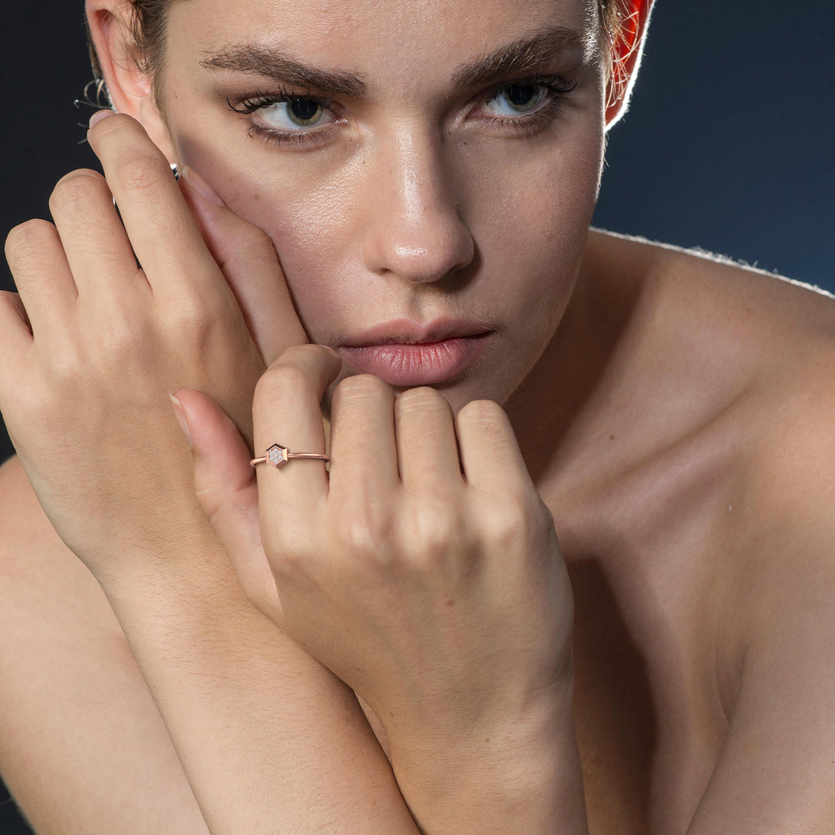 Lab Grown Diamond Hexagon Fashion Ring in 14K Solid Gold/Platinum - Rings