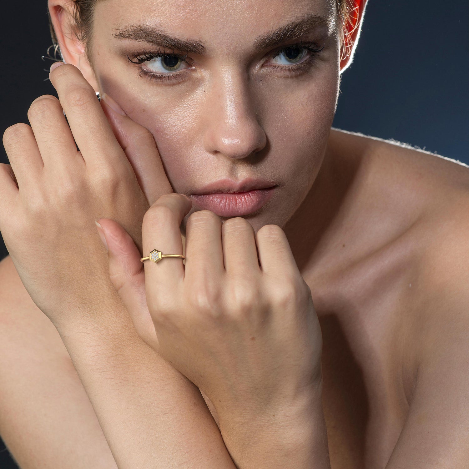 Lab Grown Diamond Hexagon Fashion Ring in 14K Solid Gold/Platinum - Rings