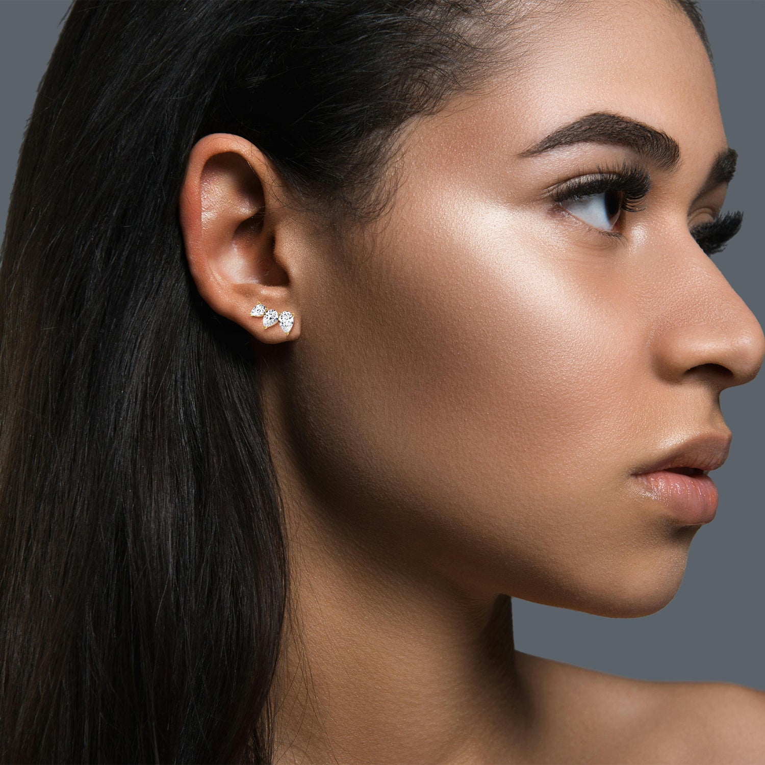 Lab Grown Diamond Climber Stud Earring in 14K Solid Gold/Platinum - Earrings