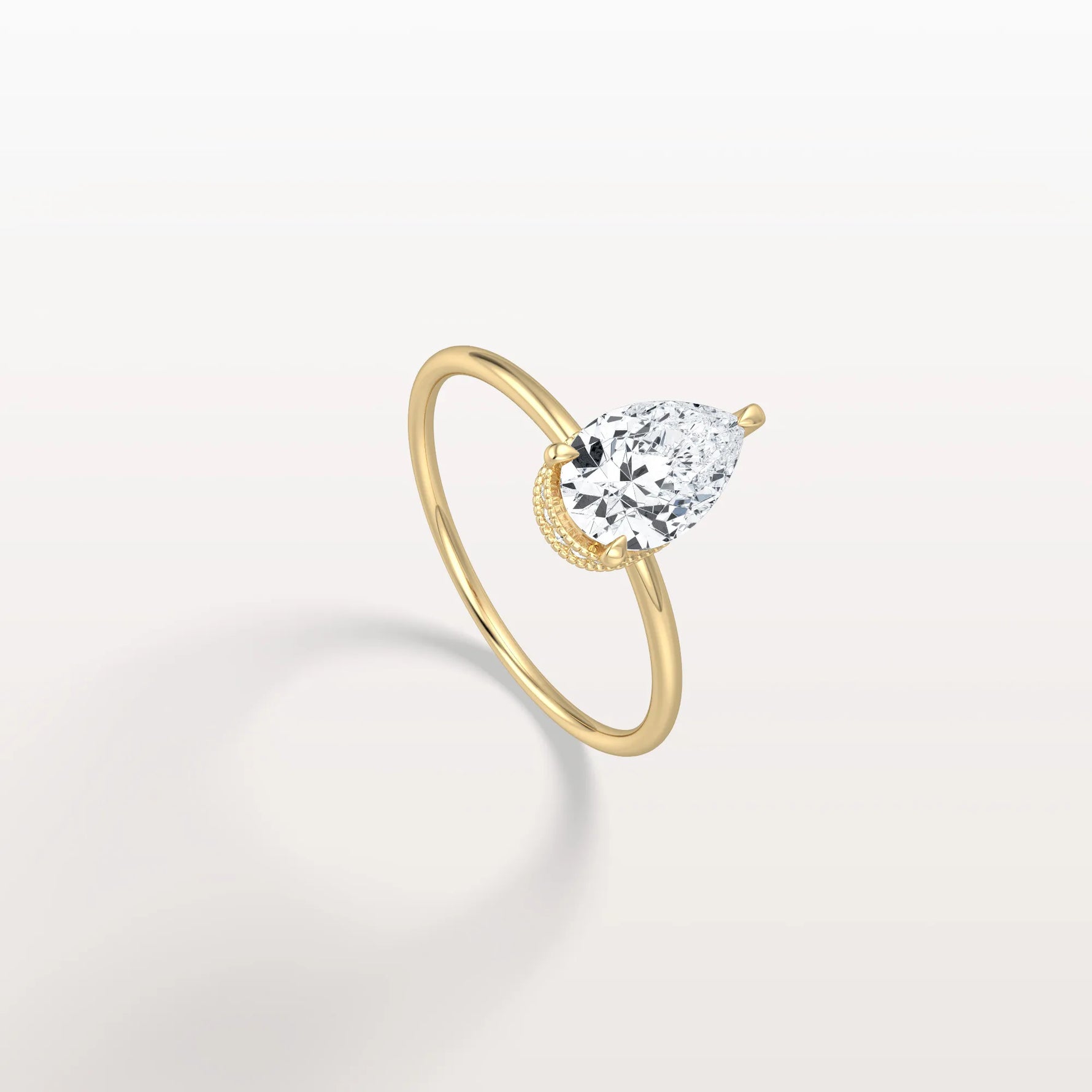 Hidden Halo 1CT Pear Lab Diamond Ring with Basket Setting - Rings