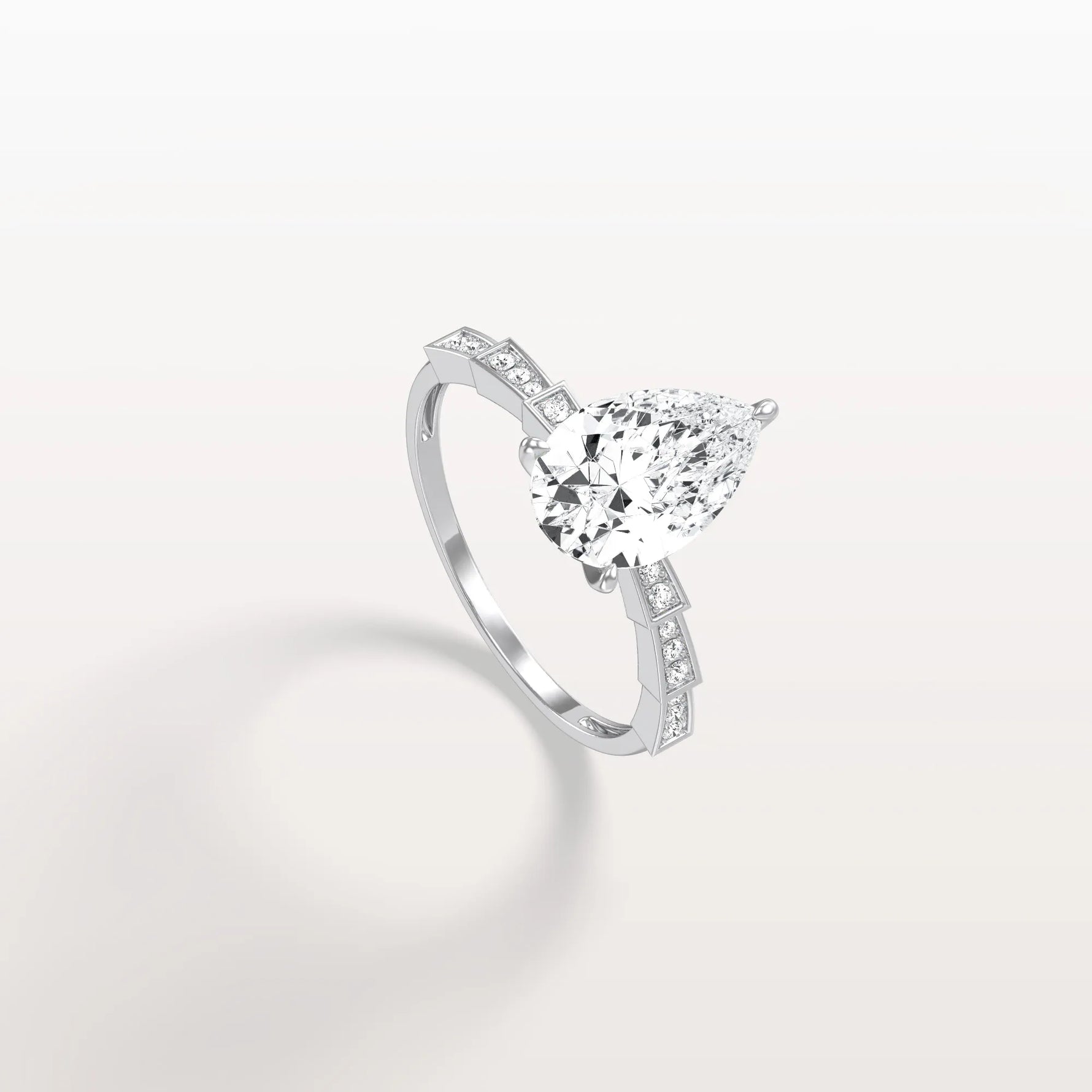 2CT Pear Cut Lab Diamond Hidden Halo Ring - Modern Style - Rings