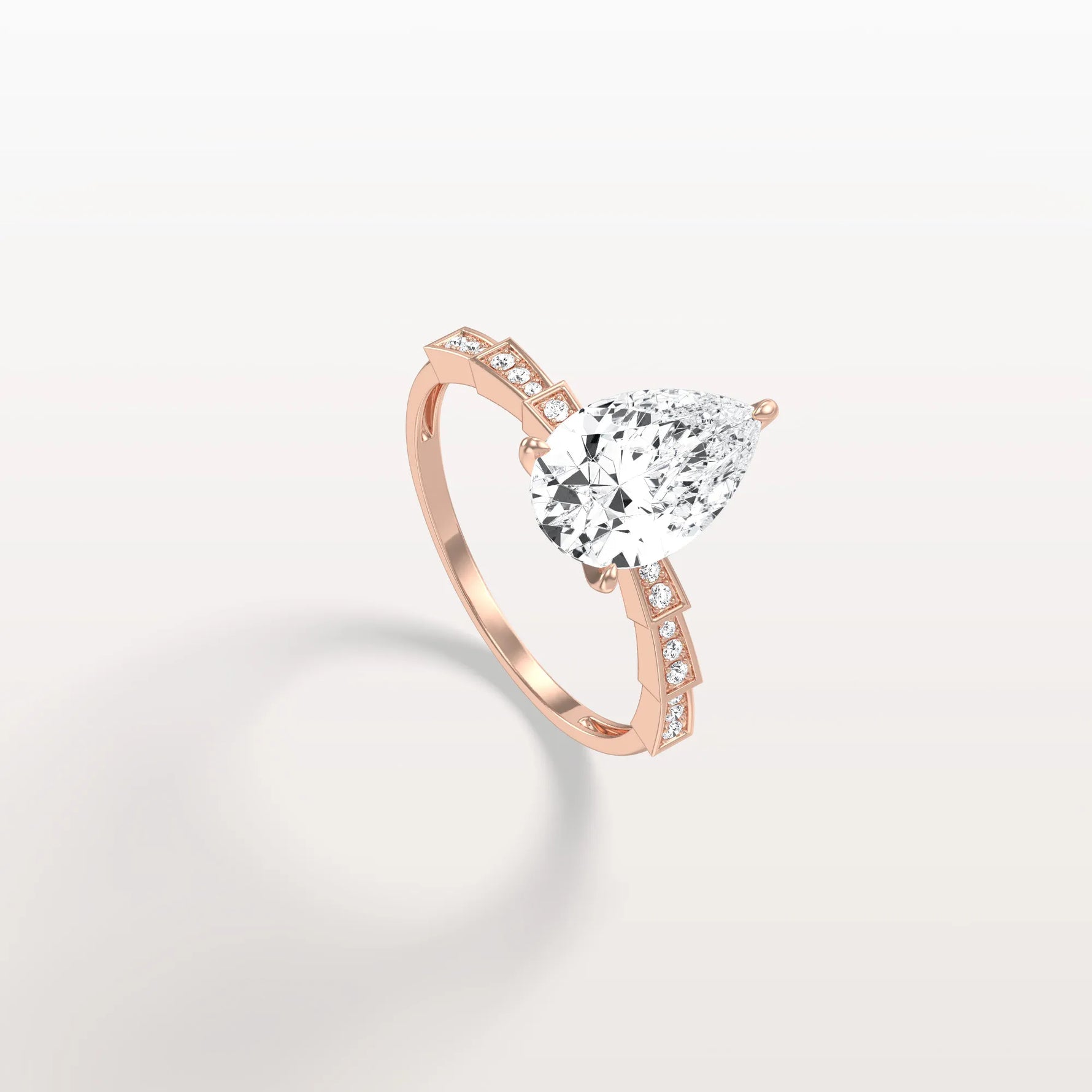 2CT Pear Cut Lab Diamond Hidden Halo Ring - Modern Style - Rings