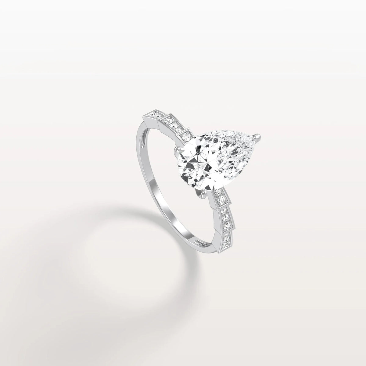 2CT Pear Cut Lab Diamond Hidden Halo Ring - Modern Style - Rings