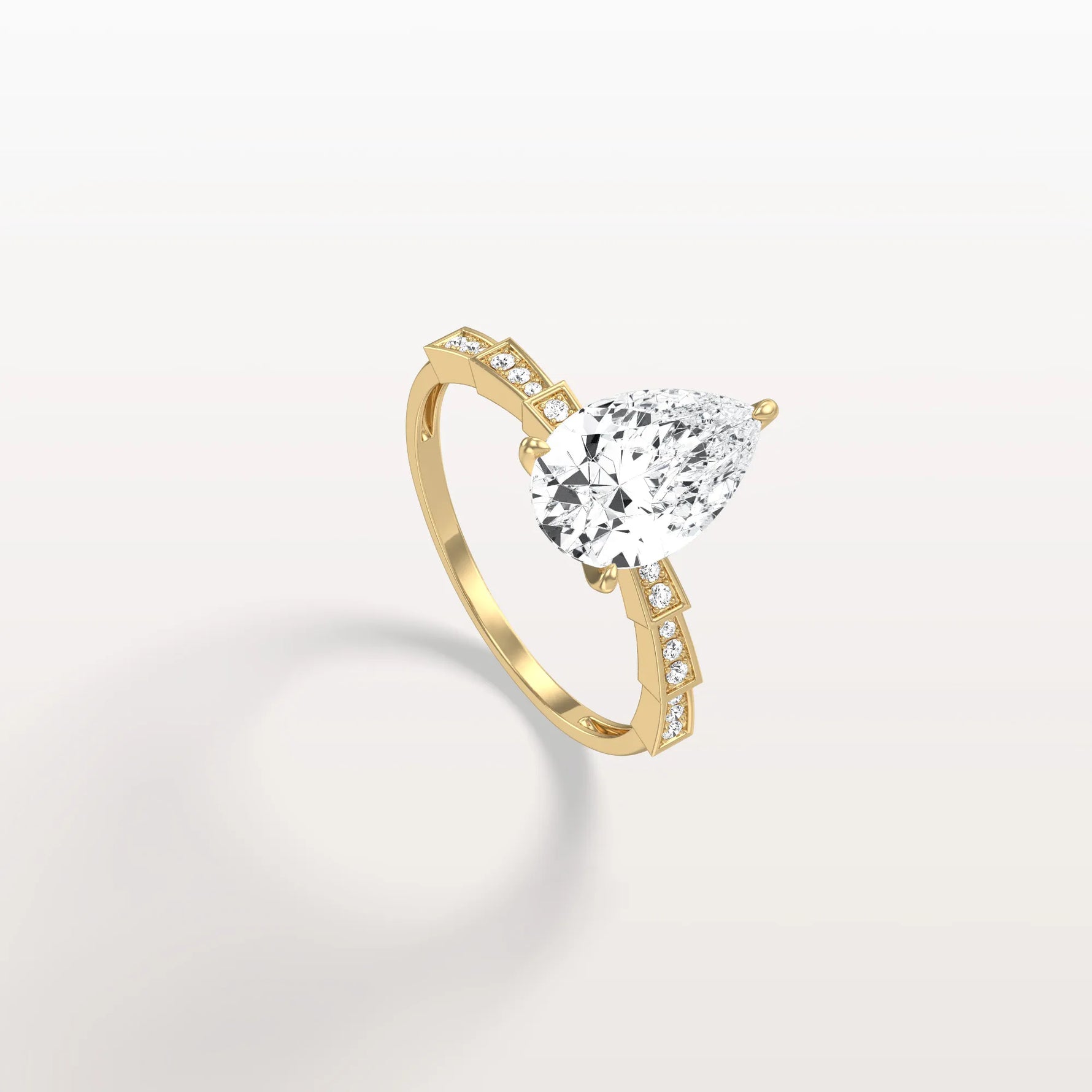 2CT Pear Cut Lab Diamond Hidden Halo Ring - Modern Style - Rings