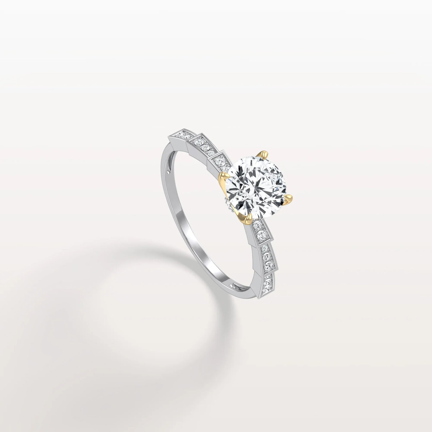 Lab Diamond Two Tone Engagement Ring - 1CT Pave Band - Rings