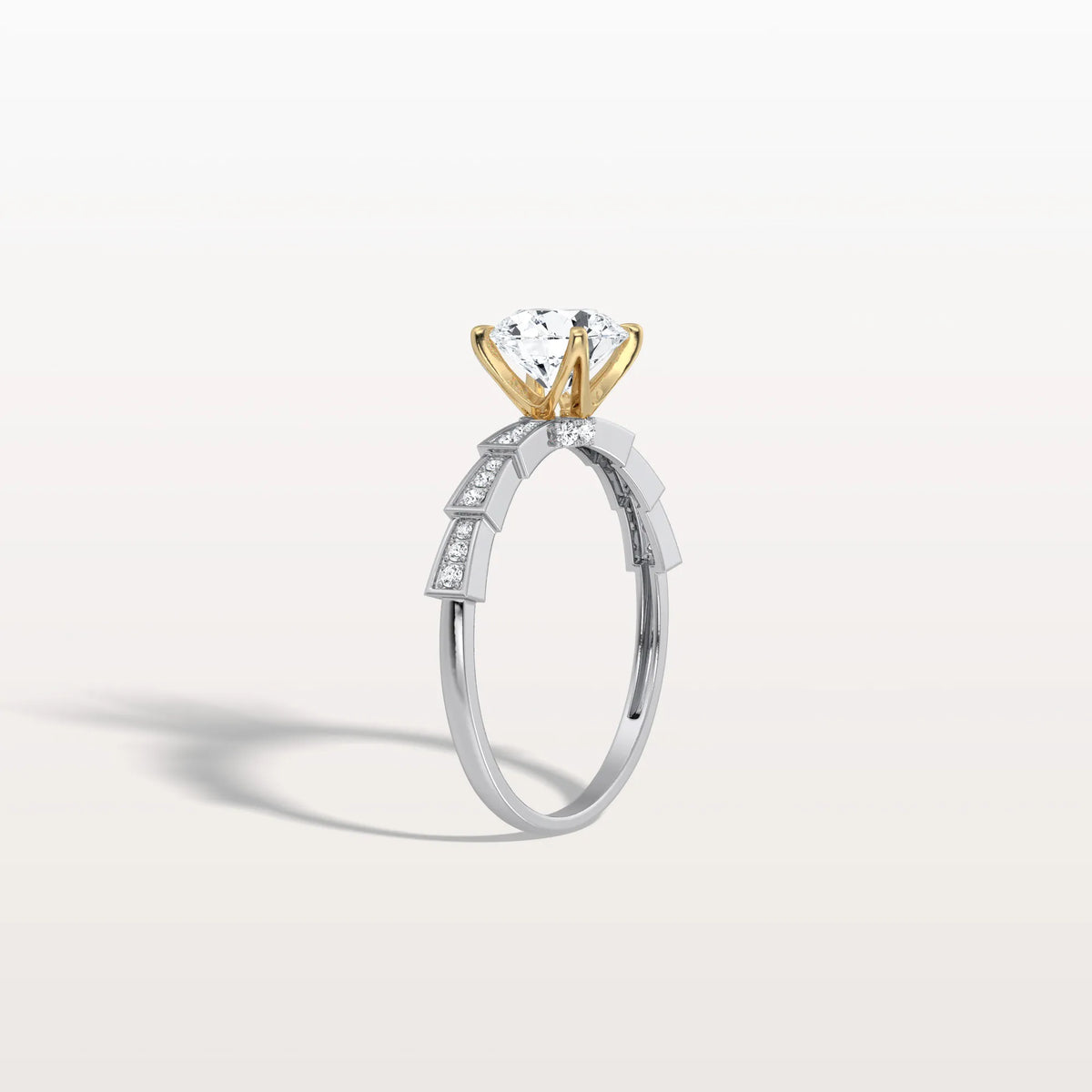 Lab Diamond Two Tone Engagement Ring - 1CT Pave Band - Rings