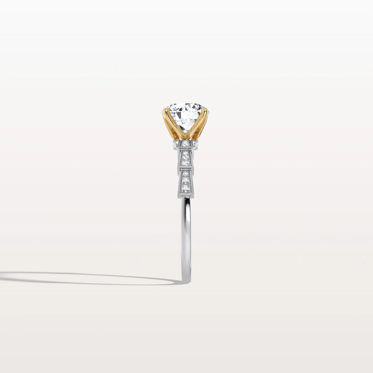 Lab Diamond Two Tone Engagement Ring - 1CT Pave Band - Rings