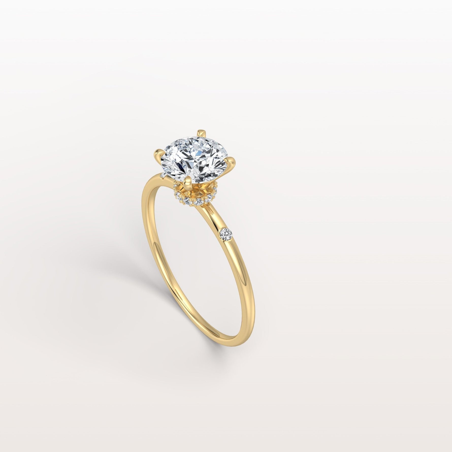 1CT Hidden Halo Lab Diamond Engagement Ring with Side Accents - Rings