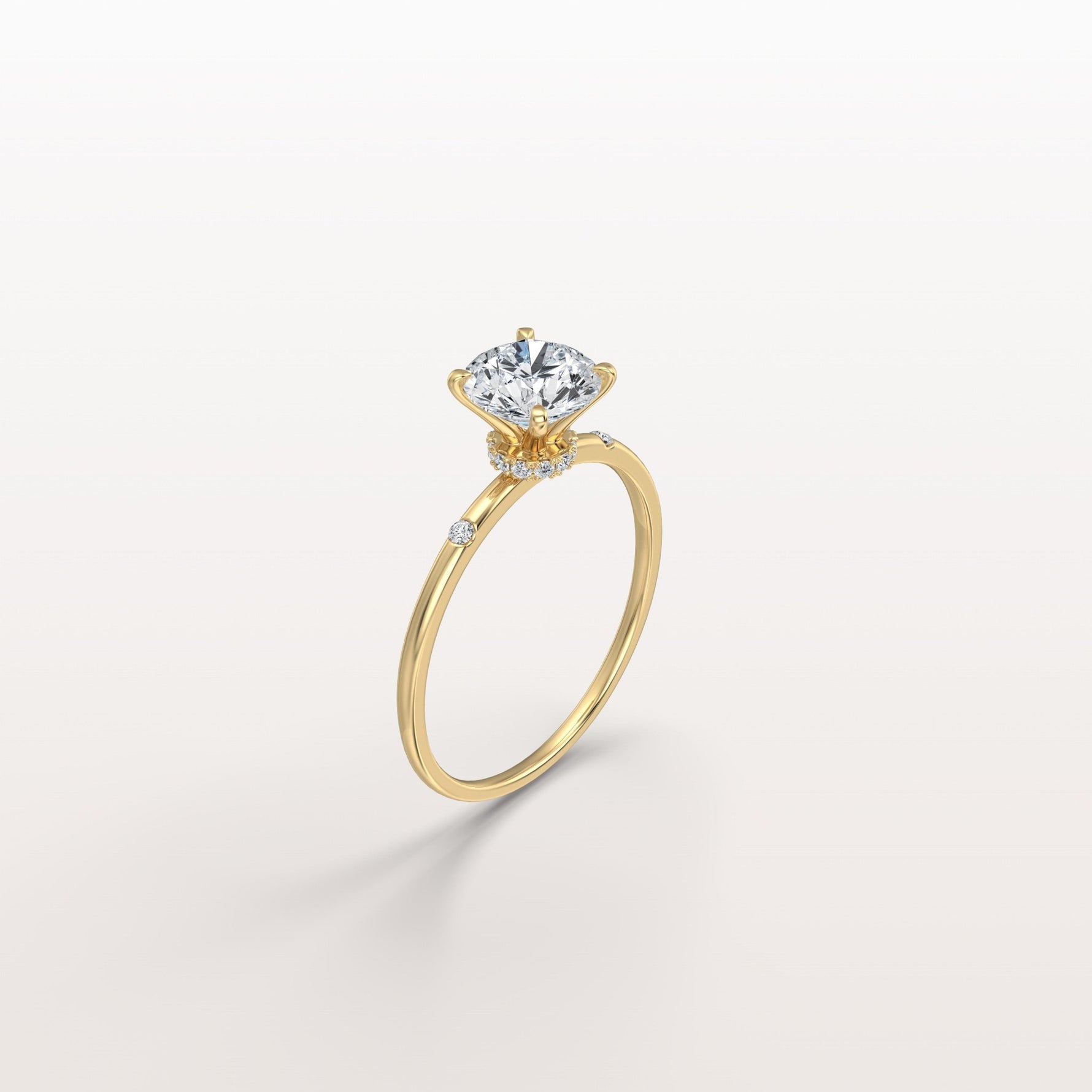 1CT Hidden Halo Lab Diamond Engagement Ring with Side Accents - Rings