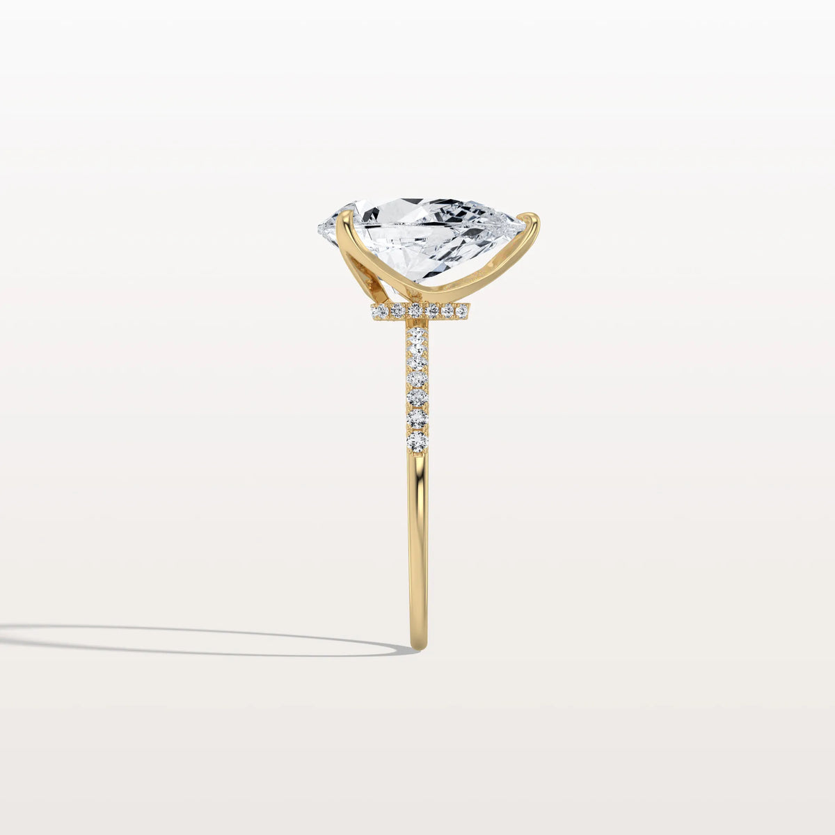 3CT Pear Lab Diamond Engagement Ring–Pave Band in 14K Gold - Rings