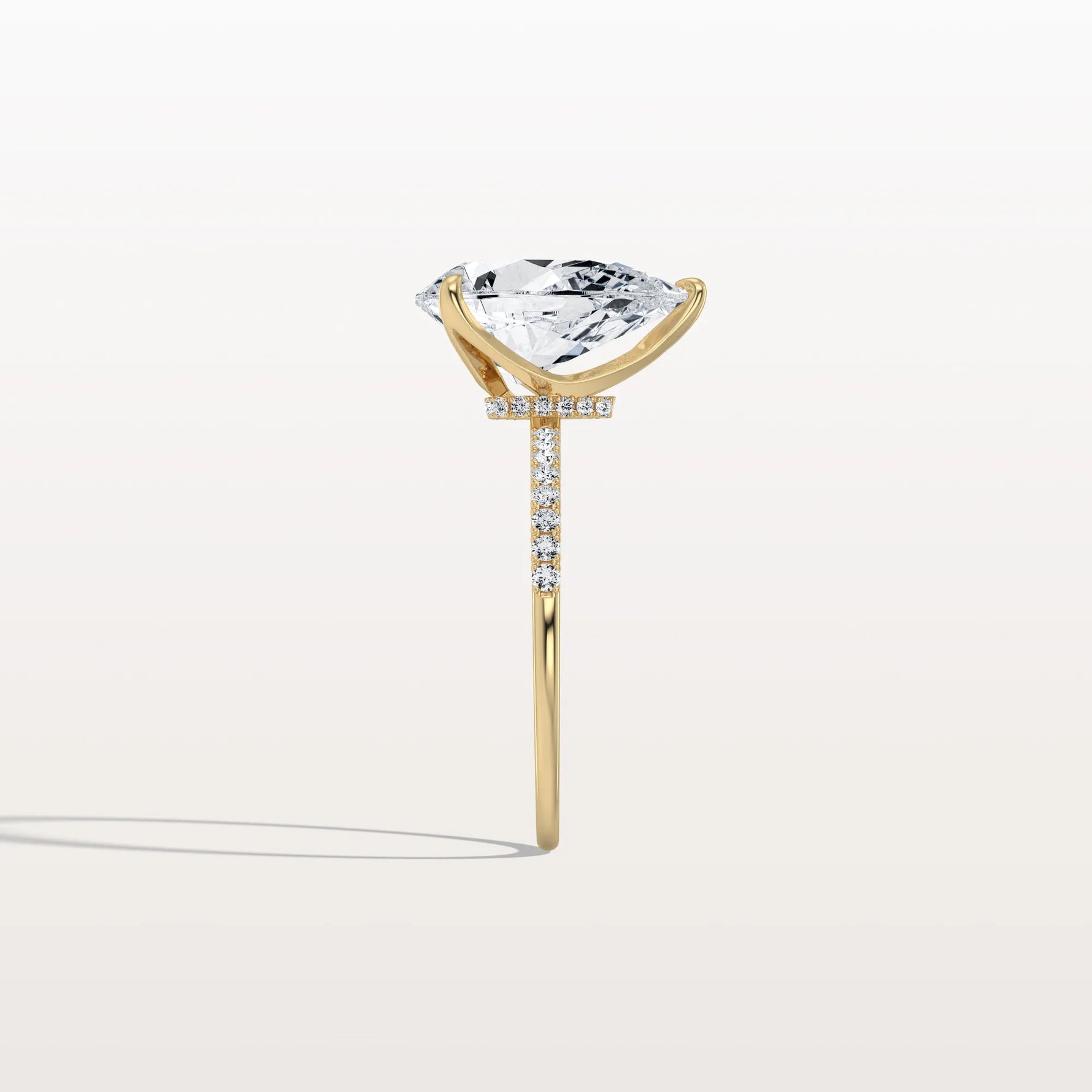 3CT Pear Lab Diamond Engagement Ring–Pave Band in 14K Gold - Rings